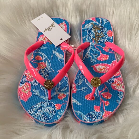 LILLY PULITZER Bahamian Rhapsody Flip Flop Sz 7/8 - Picture 2 of 5